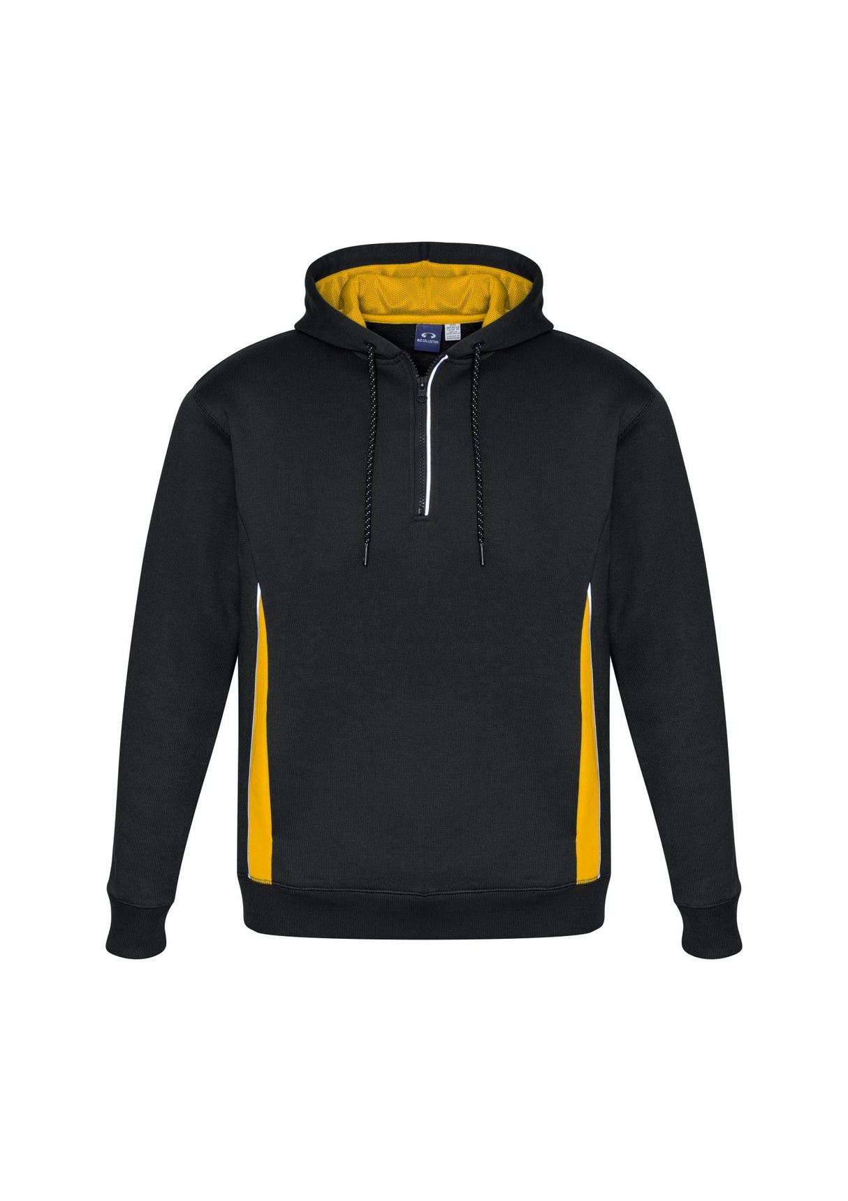 Adults Renegade Hoodie in Black/Gold/Silver, size 5XL, featuring reflective trims, zip neck, and cozy hand warmer pockets.