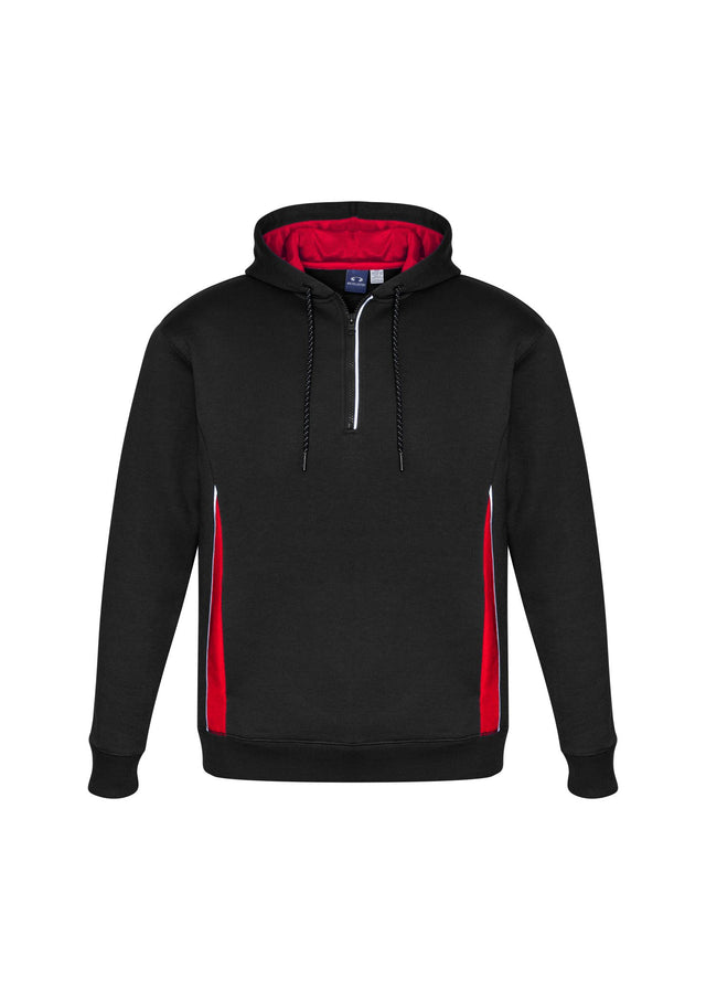 Adults Renegade Hoodie in Black, Red, and Silver, featuring reflective trims, half-zip neck, and side pockets, size L.