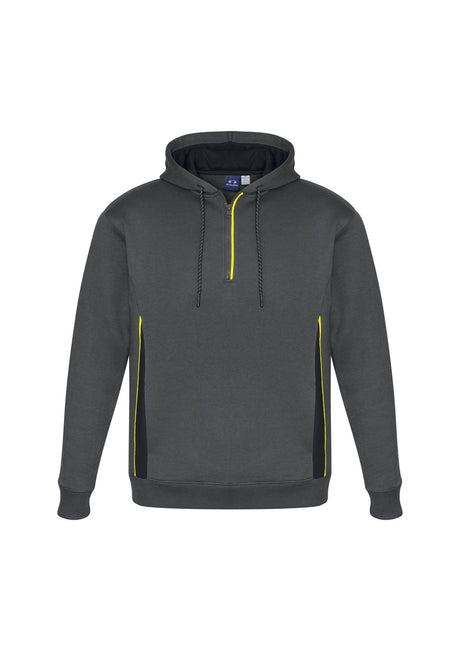 Adults Renegade Hoodie in Grey/Black/Fluoro Yellow, size M, featuring UPF protection, reflective trims, and a zip neck design.