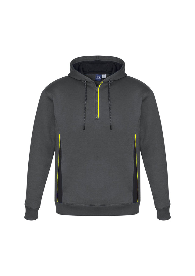 Adults Renegade Hoodie in Grey, Black, and Fluoro Yellow, featuring reflective trims, zip neck, and cozy fleece for comfort.
