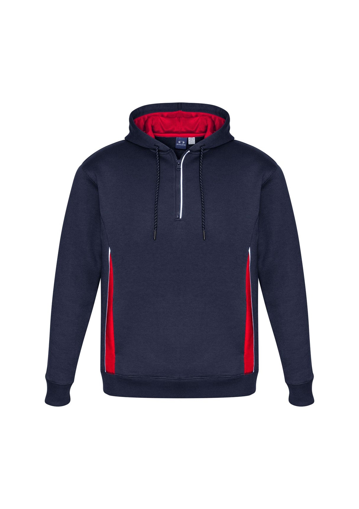 Navy/Red/Silver Adults Renegade Hoodie in 5XL, featuring reflective trims, zip neck, hand warmer pockets, and cozy fleece.