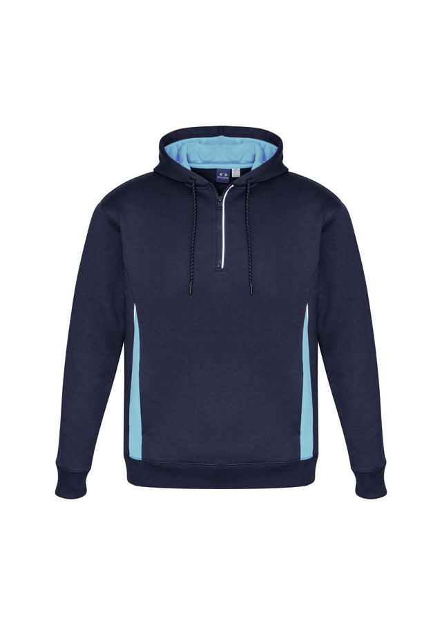 Adults Renegade Hoodie in navy, sky, and silver, featuring a zip neck, reflective trims, and cozy hand warmer pockets.