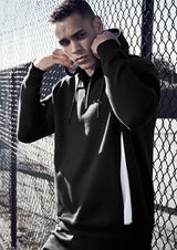 Adults Renegade Hoodie in Black, Red, and Silver featuring reflective trims, half-zip neck, and cozy fleece material. Size L.