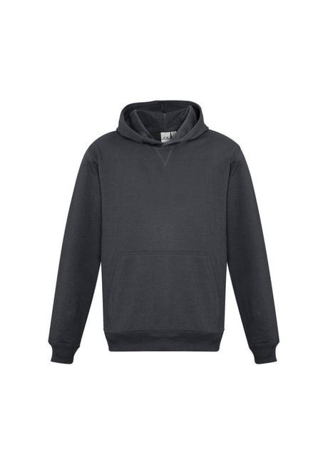 Kids charcoal pullover hoodie, size 10, featuring soft fleece, kangaroo pocket, and snug ribbed cuffs for comfort.