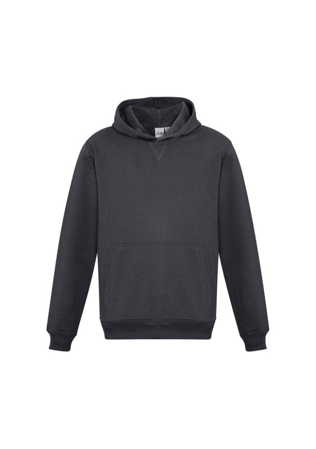 Kids charcoal pullover hoodie, size 10, featuring soft fleece, kangaroo pocket, and snug ribbed cuffs for comfort.