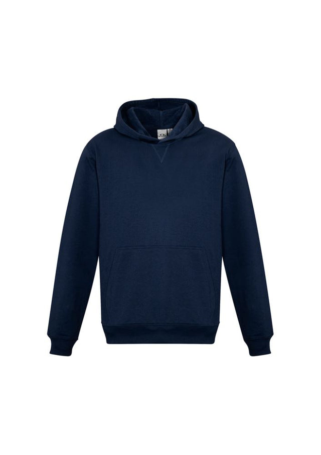 Kids Crew Pullover Hoodie in navy, size 14, featuring a kangaroo pocket, safe no-drawstring design, and durable fleece fabric.