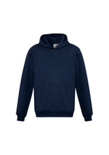 Kids navy pullover hoodie size 6 featuring a cozy fleece blend, front pocket, and no-drawstring hood for safety.