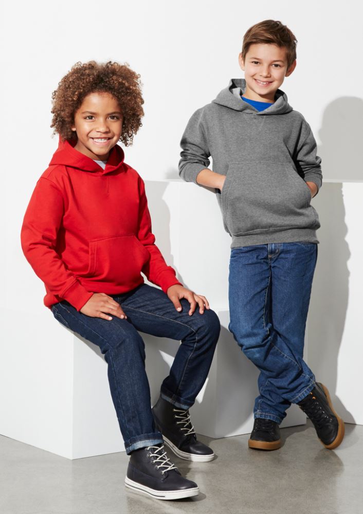 Kids Crew Pullover Hoodie in Charcoal, Size 8, featuring cozy fleece, kangaroo pocket, and safe design without a drawstring.
