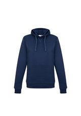 Navy crew pullover hoodie for ladies, size XS, featuring a cozy fleece blend, kangaroo pocket, and adjustable hood.