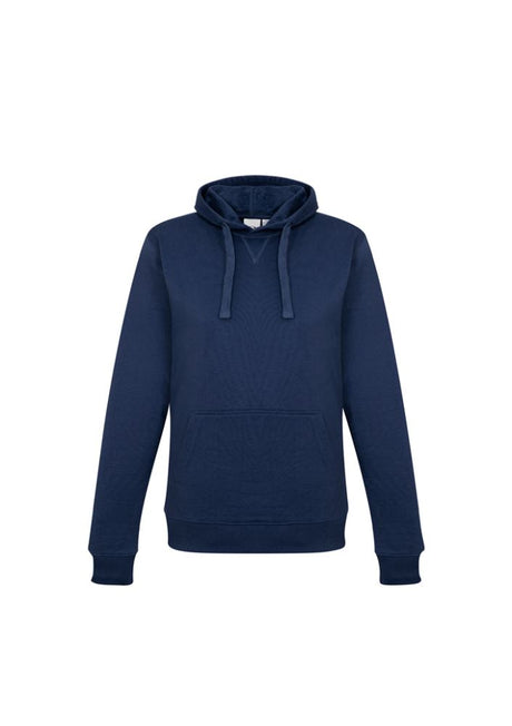 Navy crew pullover hoodie for ladies, size XS, featuring a cozy fleece blend, kangaroo pocket, and adjustable hood.