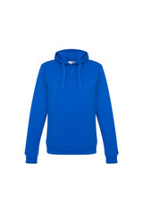 Royal blue ladies crew pullover hoodie in size XS, featuring a front kangaroo pocket and wider drawstring for a cozy fit.