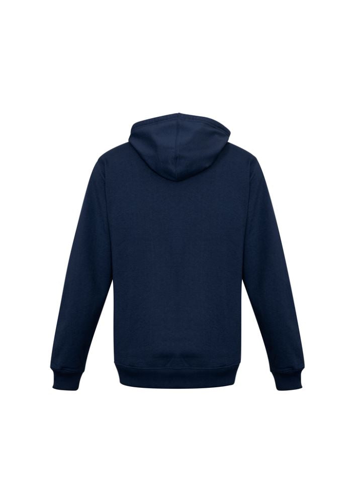 Navy 5XL men's crew pullover hoodie with kangaroo pocket, drawstring hood, and ribbed cuffs from Biz Collection.
