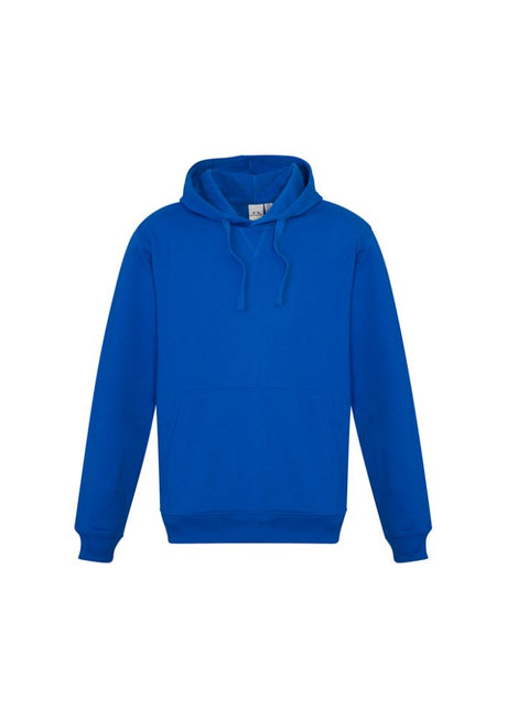 Men’s Royal blue Crew Pullover Hoodie, size S, featuring a cozy fleece blend, kangaroo pocket, and ribbed cuffs for durability.