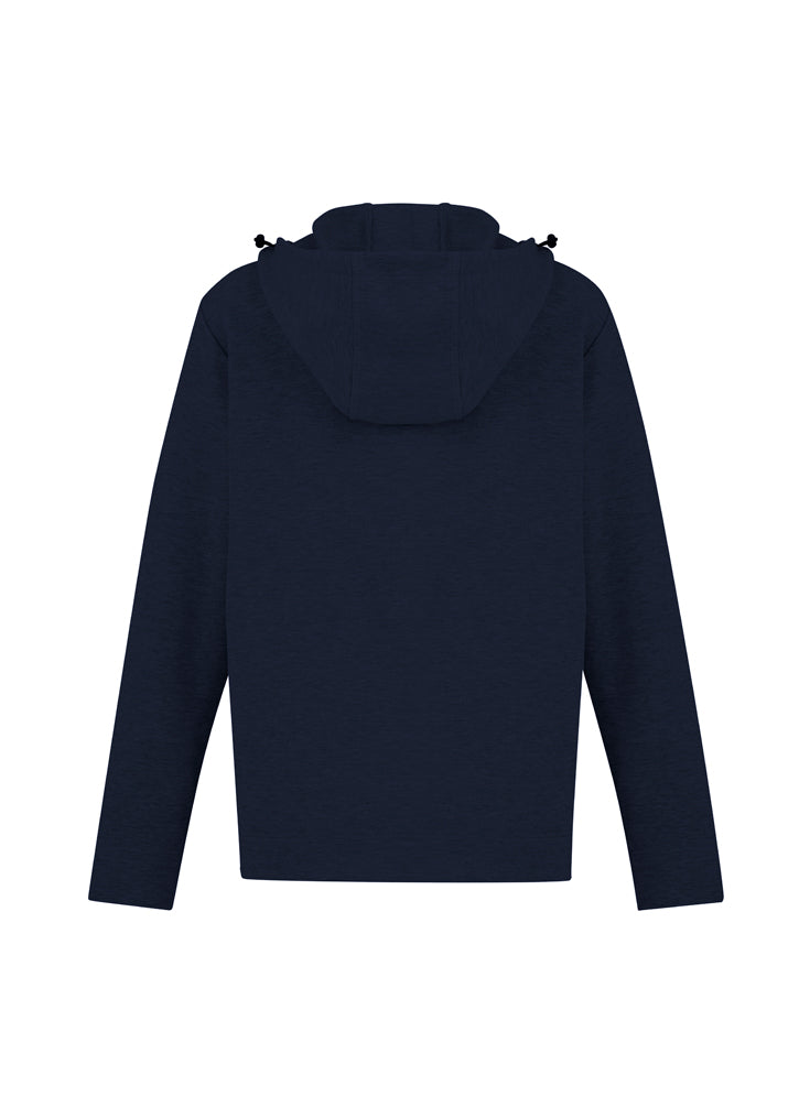 Navy Ladies Neo Hoodie from Biz Collection, size L, featuring high neck hood, zippered pocket, and ergonomic fit.
