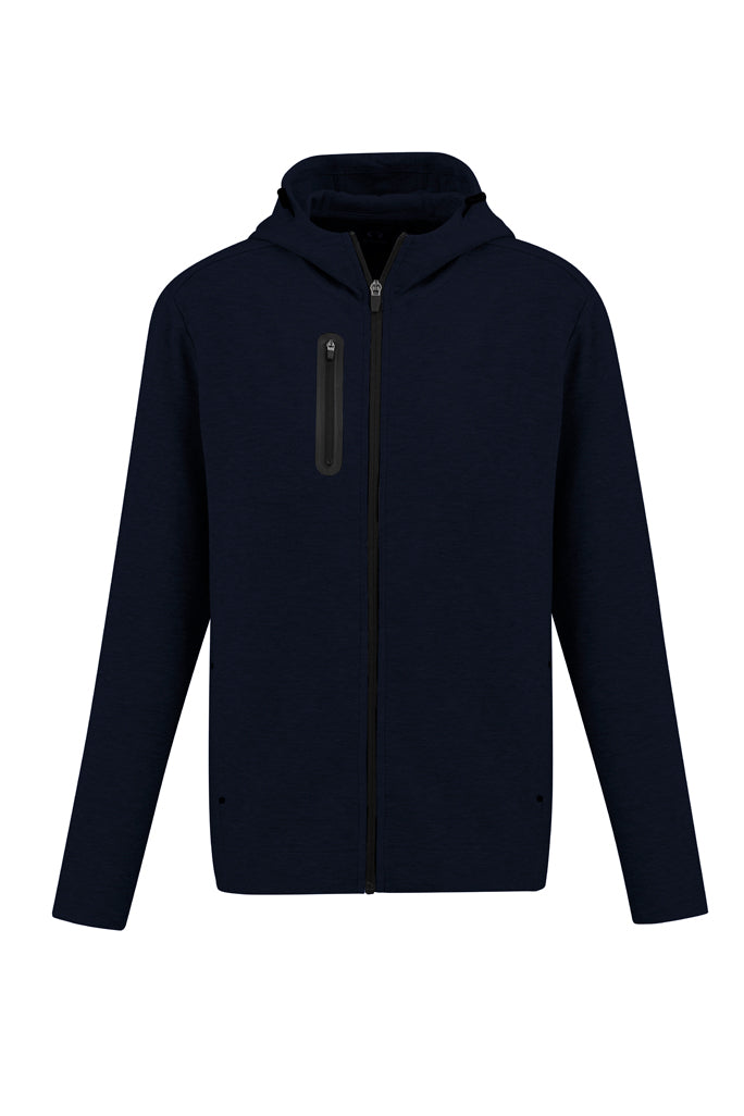 Navy Ladies Neo Hoodie - Size L, featuring a high-neck hood, zip pocket, and ergonomic fit for comfort and style.