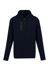 Navy Ladies Neo Hoodie - Size L, featuring a high-neck hood, zip pocket, and ergonomic fit for comfort and style.