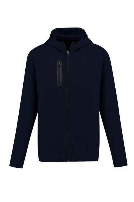 Navy blue Ladies Neo Hoodie in XL, featuring a high neck hood, zip pocket, and ergonomic fit for style and comfort.