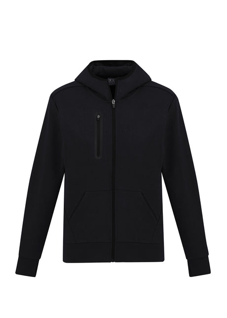 Men's Neo Hoodie in Black, Size L, featuring soft fabric, high neck hood, zippered pocket, and ergonomic fit for comfort.