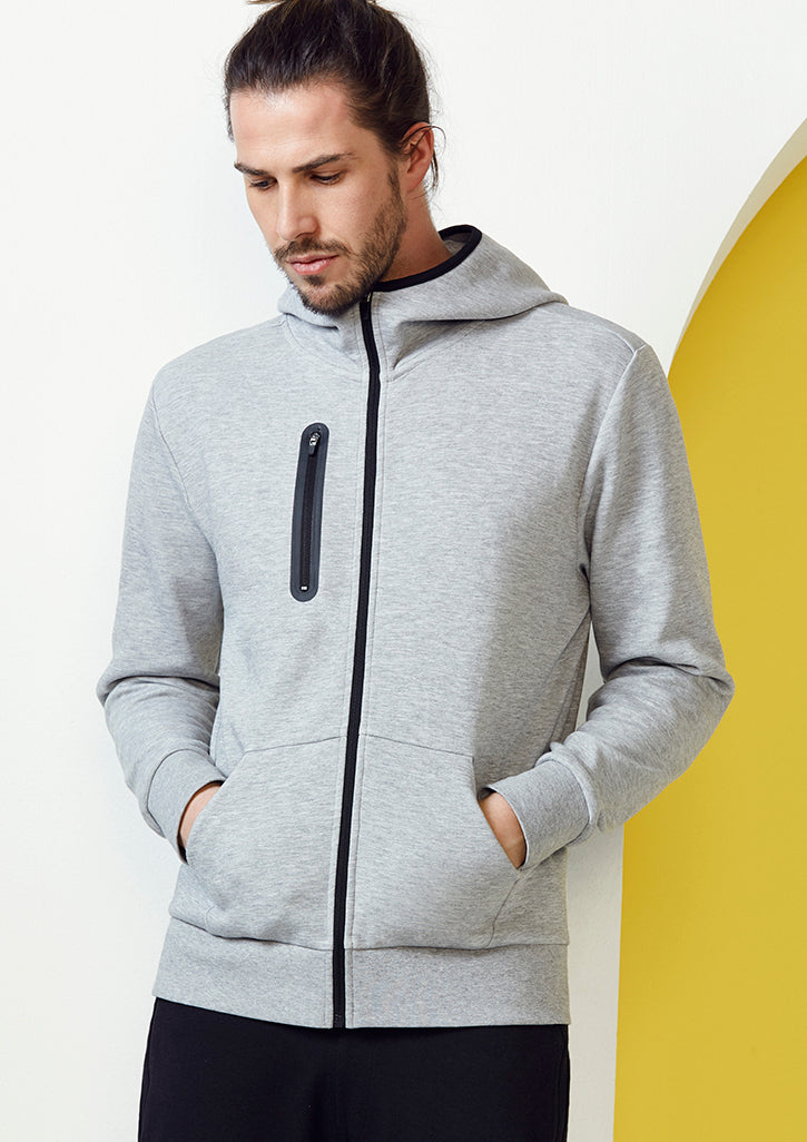 Men's Neo Hoodie in Grey Marle, Size L, featuring soft fabric, high neck hood, zippered pocket, and ergonomic fit for comfort.