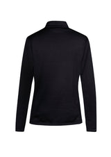 Stylish black solid top for women, featuring 1/2 zip collar and honeycombed fleece, perfect for professional outfits.