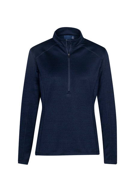 Ladies Monterey Top in Navy Solid, size M, featuring 1/2 zip collar, honeycombed fleece, and a flattering longer cut.