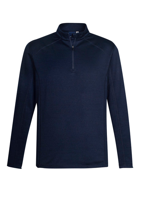 Men's navy Monterey Top featuring a 1/2 zip collar, honeycombed fleece, and flat-locked seams for comfort and style.