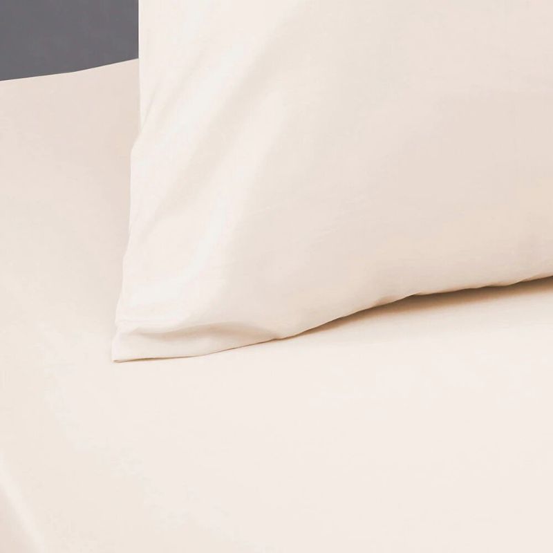 King Single Sheet Set in Sand, 100% cotton, 250 thread count, includes 2 fitted sheets and 2 pillowcases, OEKO-TEX certified.