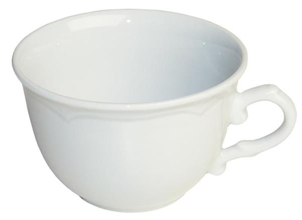 White porcelain breakfast cup, 260ml, 12x7cm, light yet durable, perfect for any kitchen.