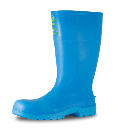 Bata Safemate Blue gumboots for food industry, waterproof, steel toe, slip-resistant sole, size 3, made in New Zealand.