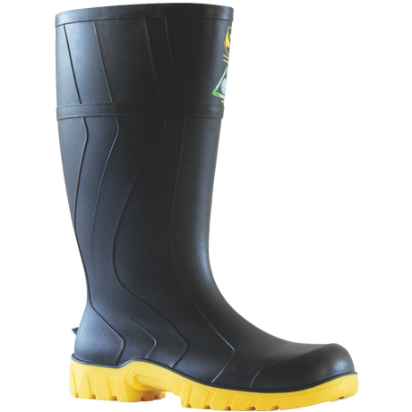 Durable Bata Safemate Black Safety Gumboots (Size 3) with steel toe, waterproof design, and excellent grip for outdoor use.