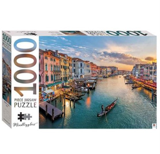1000-piece jigsaw puzzle showcasing Gondolas on Venice's Grand Canal, designed for adults and puzzle enthusiasts.