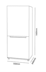 Sleek silver Parmco fridge freezer with 253L capacity, bottom mount design, electronic control, and frost-free convenience.