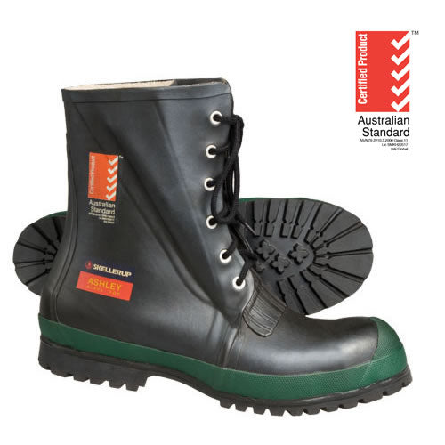 Men's Ashley Safety Gumboots in Size 6, featuring steel toe, waterproof design, and oil-resistant outsole for tough work environments.