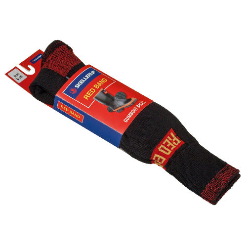 Red Band Gumboot Sock for sizes 6-10, featuring an Elastic Support System for a snug fit and moisture-wicking comfort.