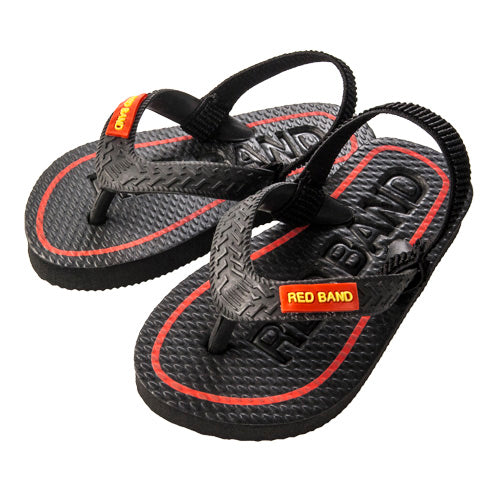 Bright red junior sandals in size 5-6, made of durable rubber, designed for comfort and style for kids' summer activities.
