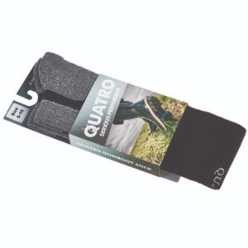 Black Quatro Gumboot Socks, size 11-13, designed for comfort and moisture management in outdoor adventures.