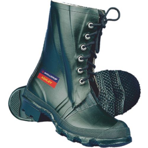 Calf-length waterproof lace-up gumboots for men, featuring cushioned innersoles and excellent traction for outdoor activities.