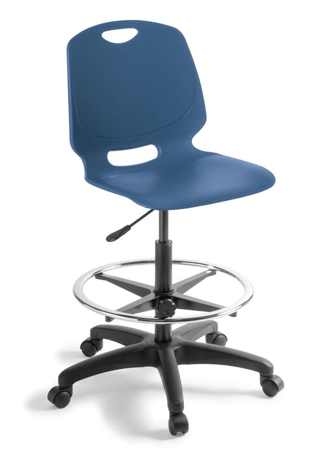 Navy highlift student office chair with ergonomic design, adjustable height, and durable, scratch-resistant shell.