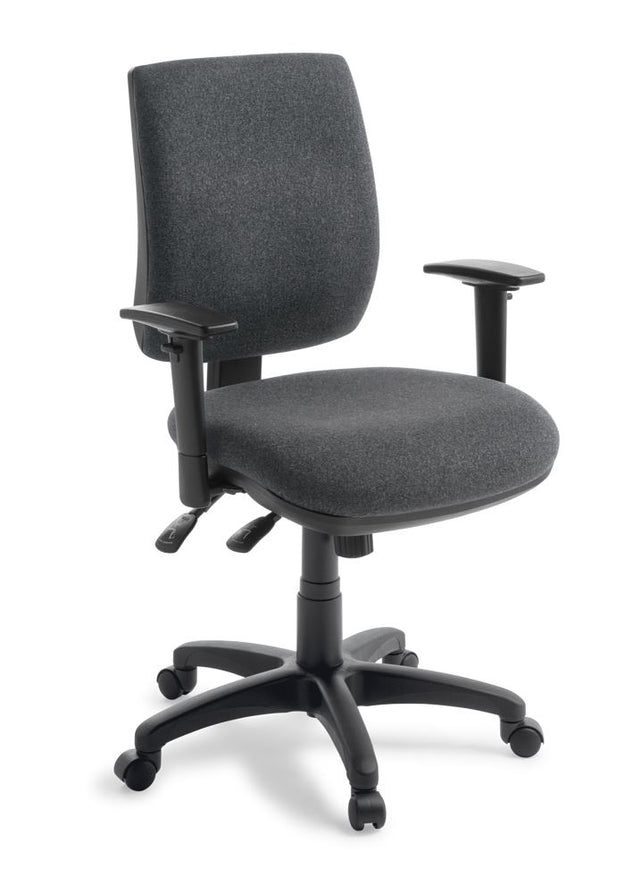 Ergonomic heavy-duty office chair in charcoal, featuring a 3-lever mechanism and adjustable height for comfort and support.