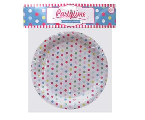 Bright and playful "Spots" paper plates, 37cm, pack of 36, perfect for festive gatherings and easy cleanup.