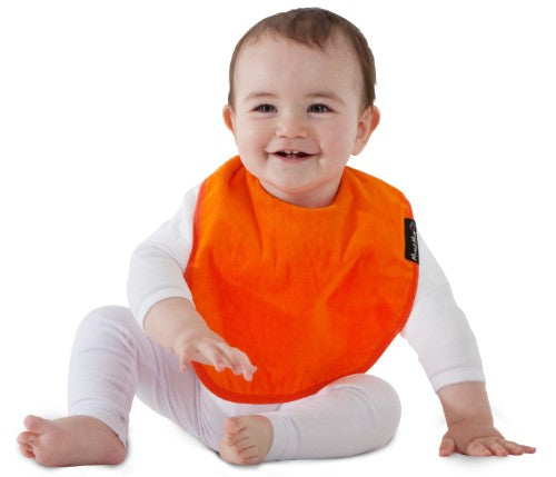 Bright orange Standard Wonder Bib designed for mess-free feeding, with super-absorbent towelling and water-resistant backing.