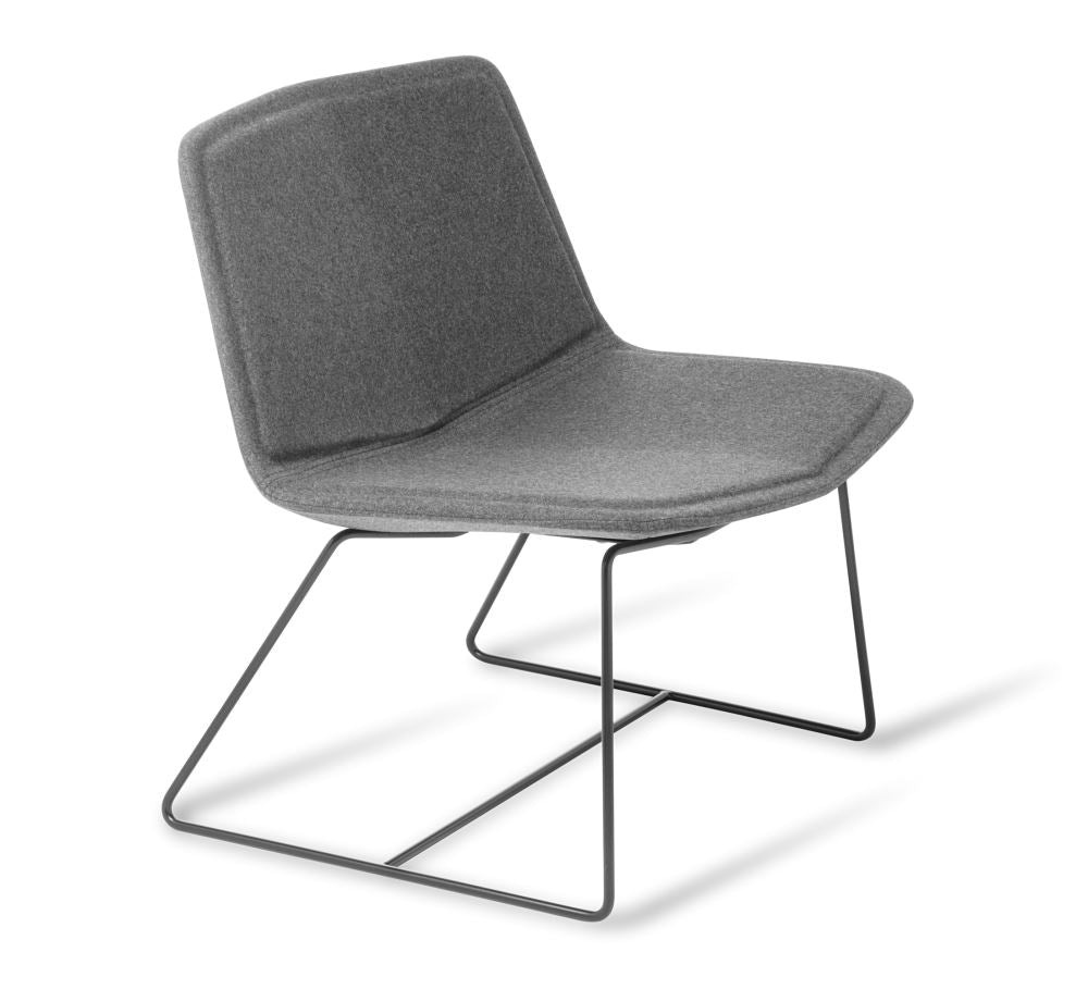 Lounge Chair Stratos with a black sled base features a sleek foam shell, durable steel frame, and elegant Augustus Armour upholstery.