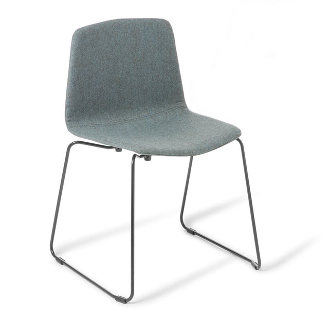 Elegant Stratos Black fully upholstered chair with a sleek sled frame, perfect for stylish and comfortable indoor seating.