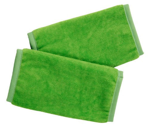 Vibrant lime strap cover sucking pads made of cotton with nylon backing, ideal for keeping baby carrier straps clean and hygienic.
