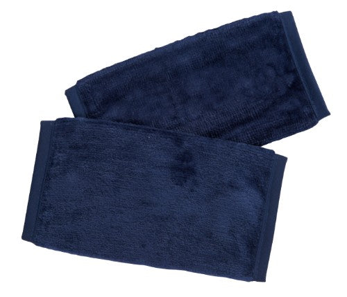 Navy strap cover sucking pads made from soft cotton toweling with water-resistant backing for vibrant protection and comfort.