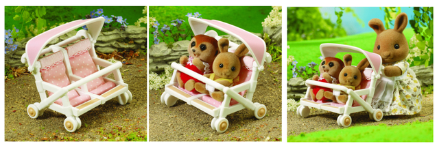 Double Push Chair for Sylvanian Families, featuring a side-by-side design in charming colors, perfect for two figures.