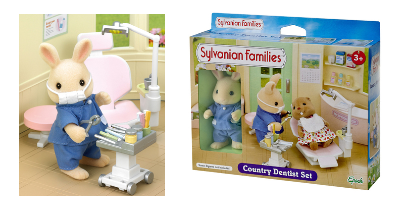 Dentist figure with dental accessories from Sylvanian Families, promoting imaginative play and creativity for kids aged 4+.