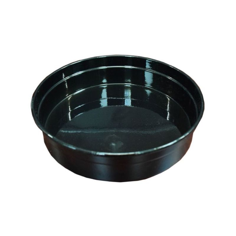 Stylish black aluminum round bar tray, 330mm long and 50mm high, perfect for serving drinks and appetizers.