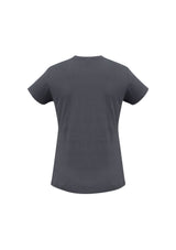 Charcoal Ladies Ice Tee in size 16 featuring premium combed cotton, elastic neck, and durable seams for comfort and style.