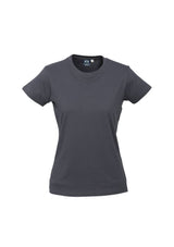 Ladies Ice Tee in Charcoal, size 14, featuring soft combed cotton, ribbed neck, and superior comfort for versatile wear.
